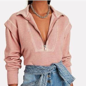 Veronica Beard Dylan Half Zip Rosewood Pink Pima Cotton Sweatshirt Size Large